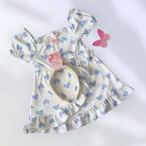 Emma & Elsa 2T Blue Heart Print Dress w/ Ruffle Hem & Headband Set